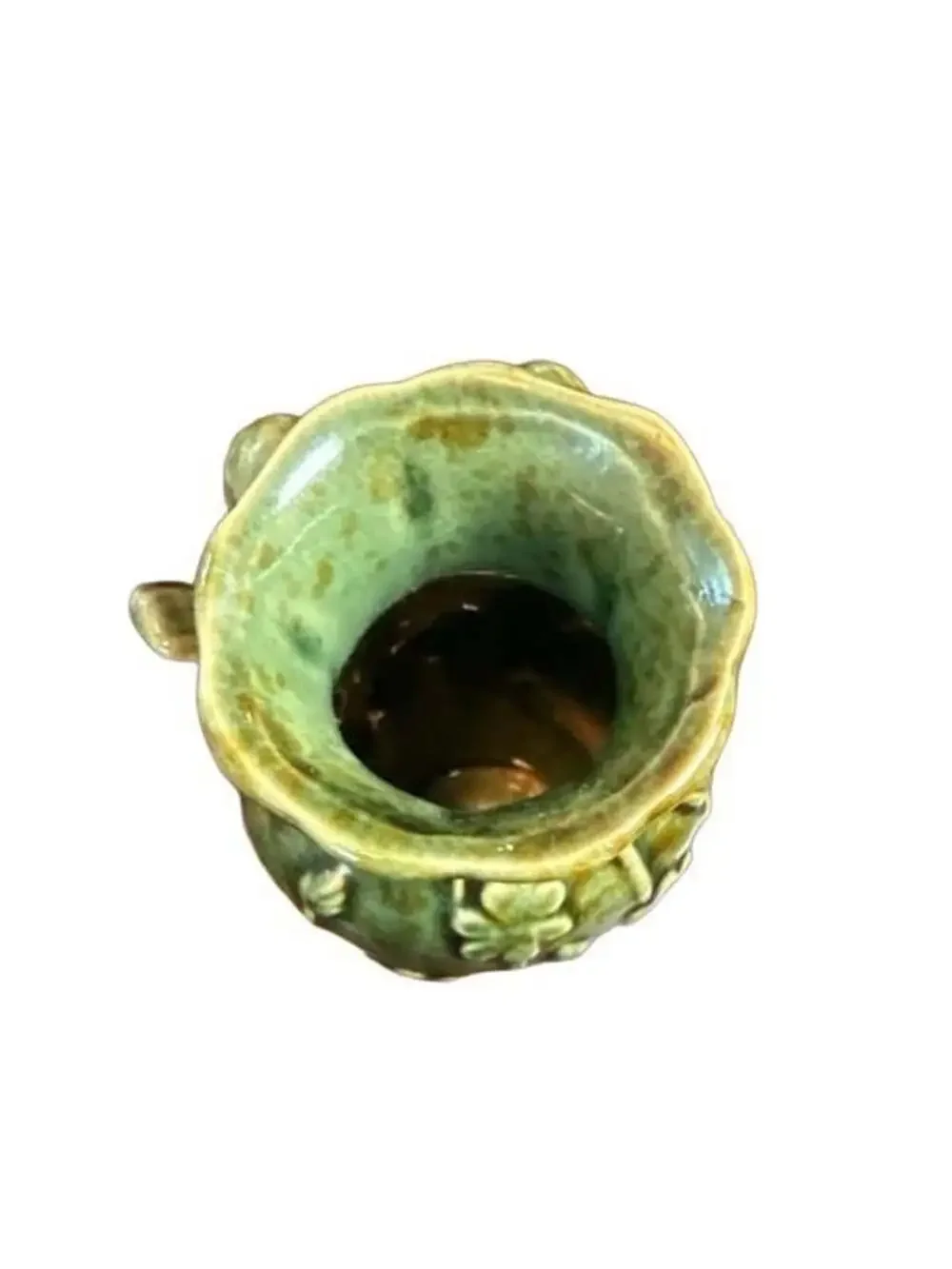 Majolica Style Glazed Ceramic Vase With Birds and Flowers Green, 5.5”